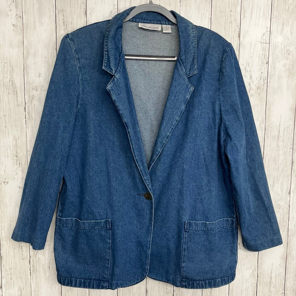 Lisa Josephs Vintage Longline Cotton Retro Oversized Denim Jean Jacket Pockets